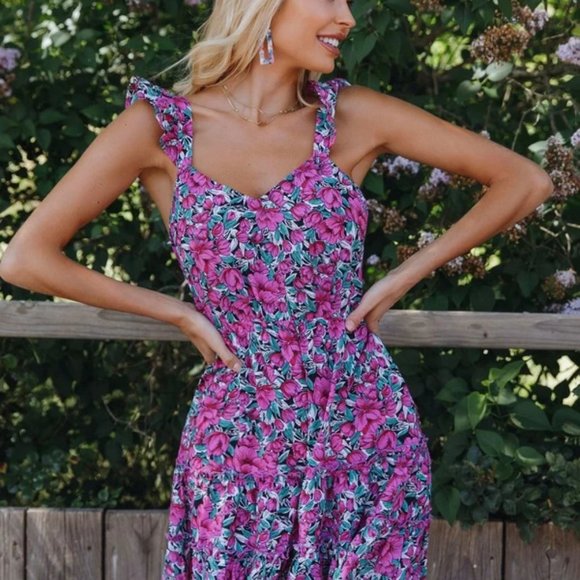 Cute Floral Tie-Back Dress - Size Large - Picture 2 of 4
